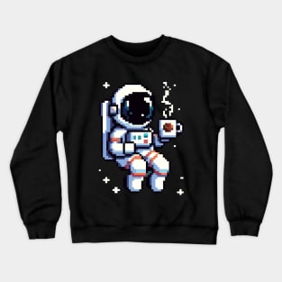 8-Bit Astronaut Coffee Break - Retro Space Pixel Art Crewneck Sweatshirt